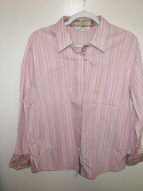 Orvis women's long sleeve collared striped blouse size 16